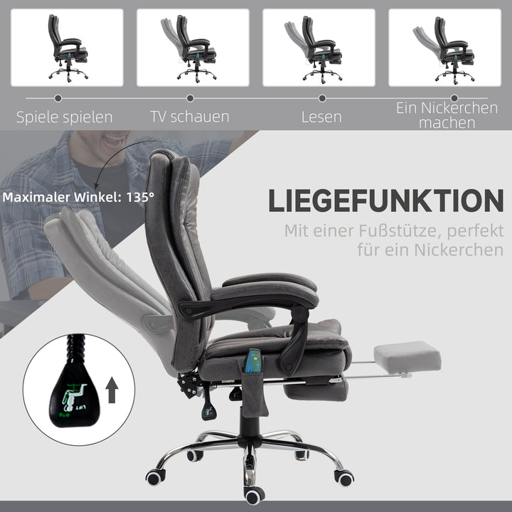 Executive-stol med massage- og varmefunktion, fodstøtte, justerbar, op til 120 kg, grå