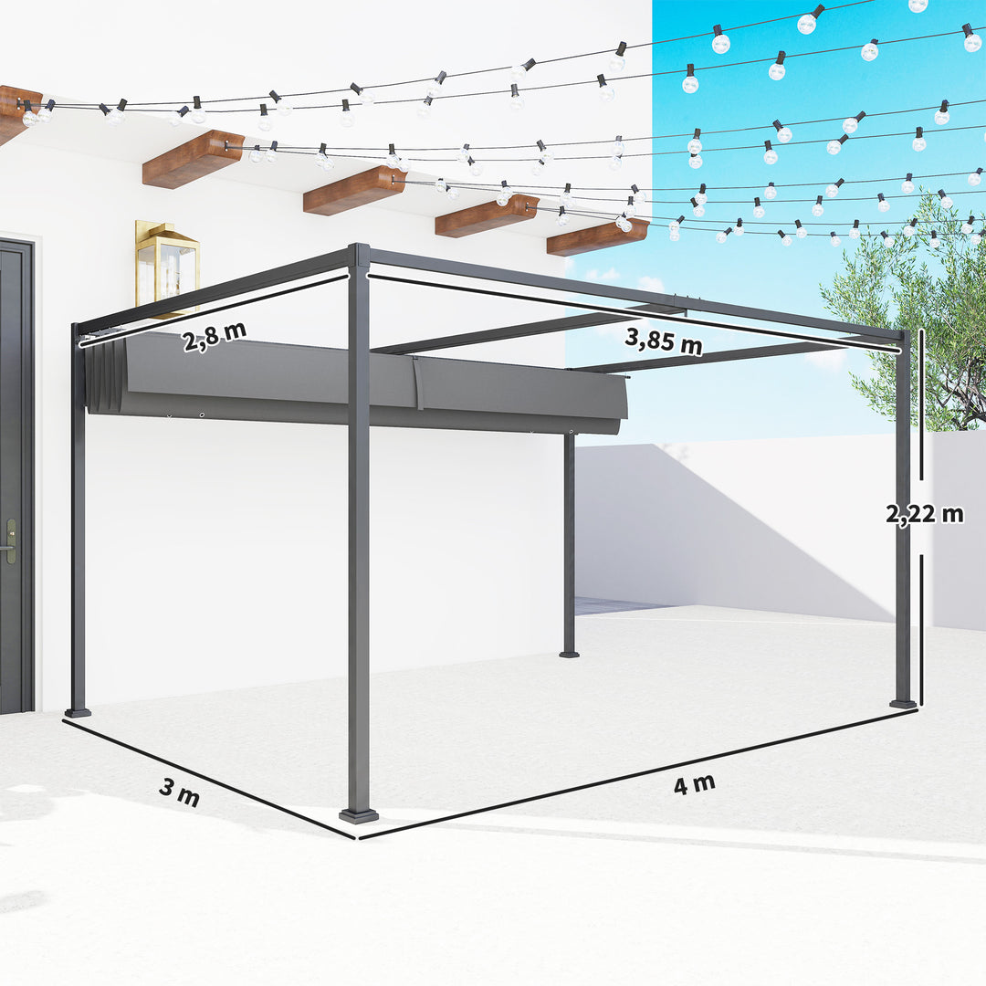 Pergola, robust solsejl til have, altan, terrasse, lavet af metal og plastik, UV- og vandafvisende, mørkegrå