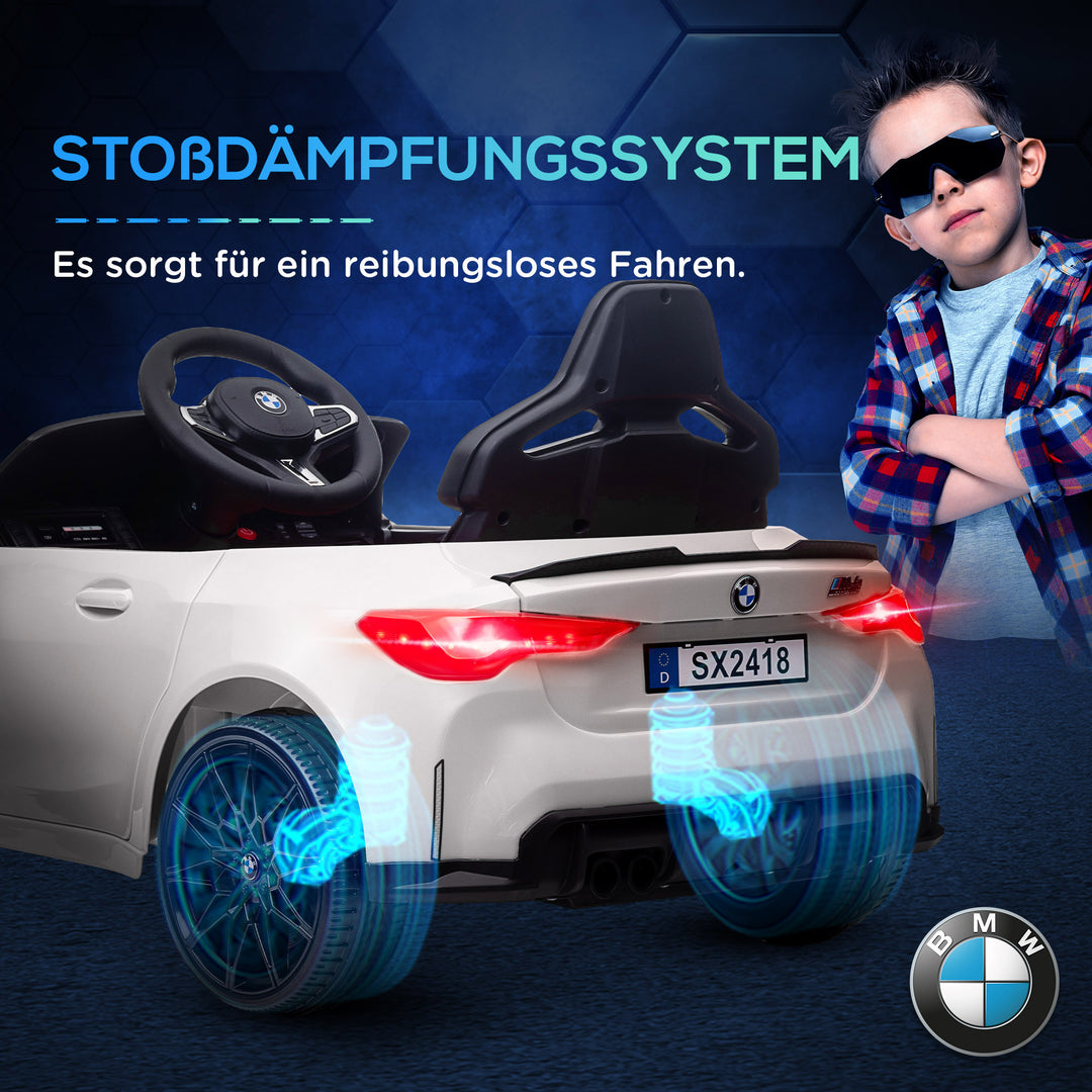 BMW M4 elektrisk børnebil, med lyd og lys, 3-5 km/t, inklusive fjernbetjening, til alderen 3-5, hvid