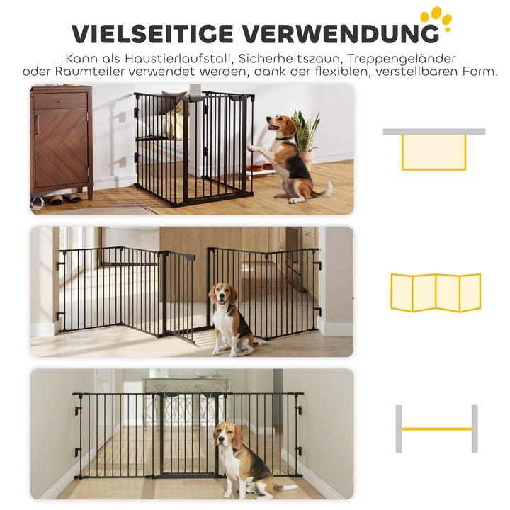 2-i-1 sikkerhedsgitter, kravlegård til kæledyr, sikkerhedsgitter, foldbart, metal, 300 x 3 x 74,5 cm, sort