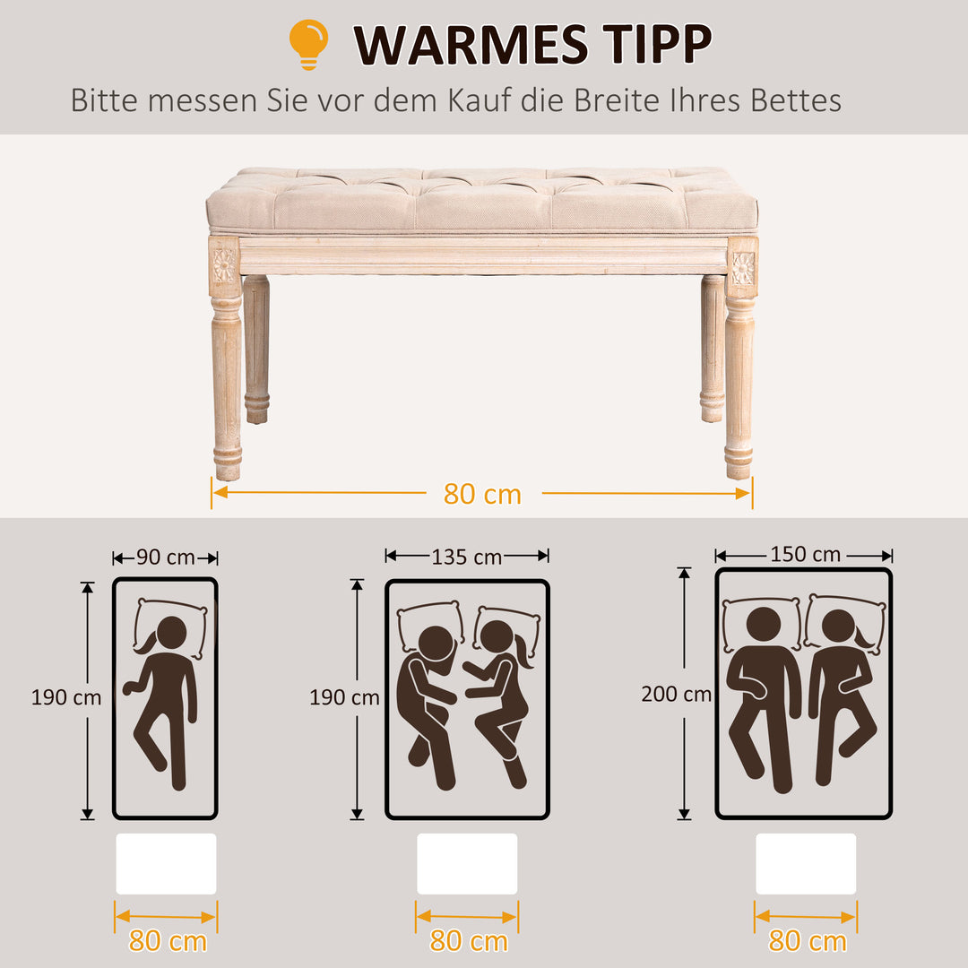 Vintage design bænk, knapsøm, drejede ben, shabby chic, creme