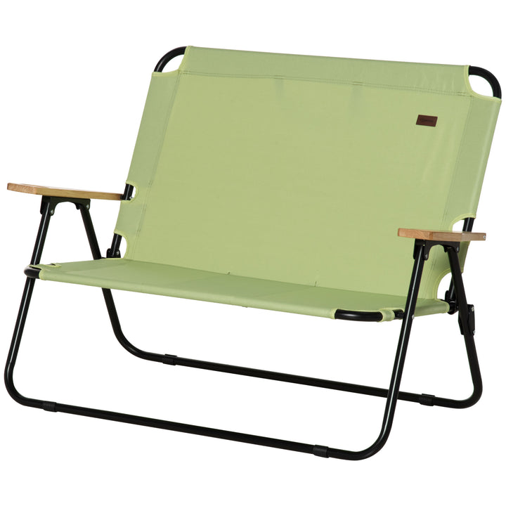 2-Personers foldbar campingstol med kopholder, 141 x 67 x 80 cm, grøn