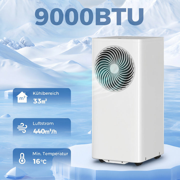 Bærbart klimaanlæg 9000 BTU, 4-i-1 bærbart klimaanlæg med køling, 40 L/dag affugter, ventilator, dvaletilstand