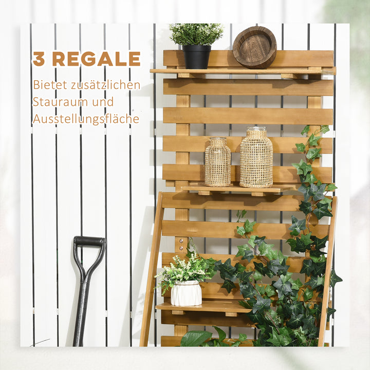 Højbed med 3 skuffer, inklusive espalier, vejrbestandig, massivt træ, 63 cm x 39 cm x 160 cm, natur