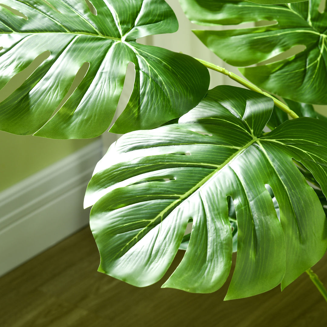 Kunstig plante realistisk kunstig plante monstera deliciosa, 1 plantekasse og cementjord, 17,5 cm x 17,5 cm x 120 cm, grøn