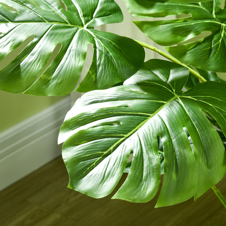 Kunstig plante realistisk kunstig plante monstera deliciosa, 1 plantekasse og cementjord, 17,5 cm x 17,5 cm x 120 cm, grøn