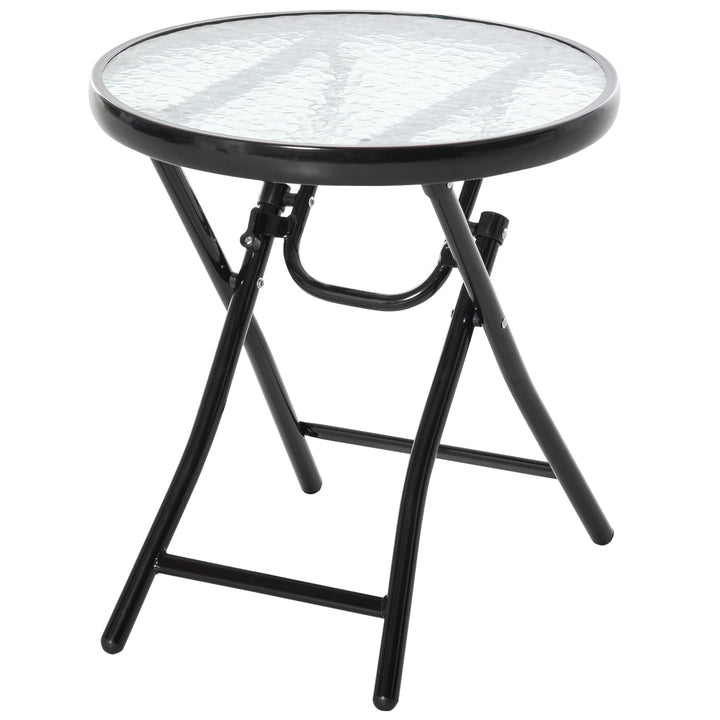 Havebord, sidebord, bistrobord med glasplade, rundt, foldbart, metal, Ø45, sort