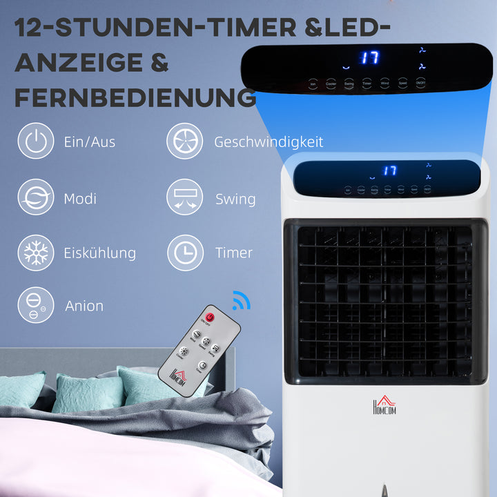 Luftkøler med vandkøling, fjernbetjening, 3 tilstande, 3 hastigheder, 12-timers timer, LED-display, 38x35x81 cm, hvid