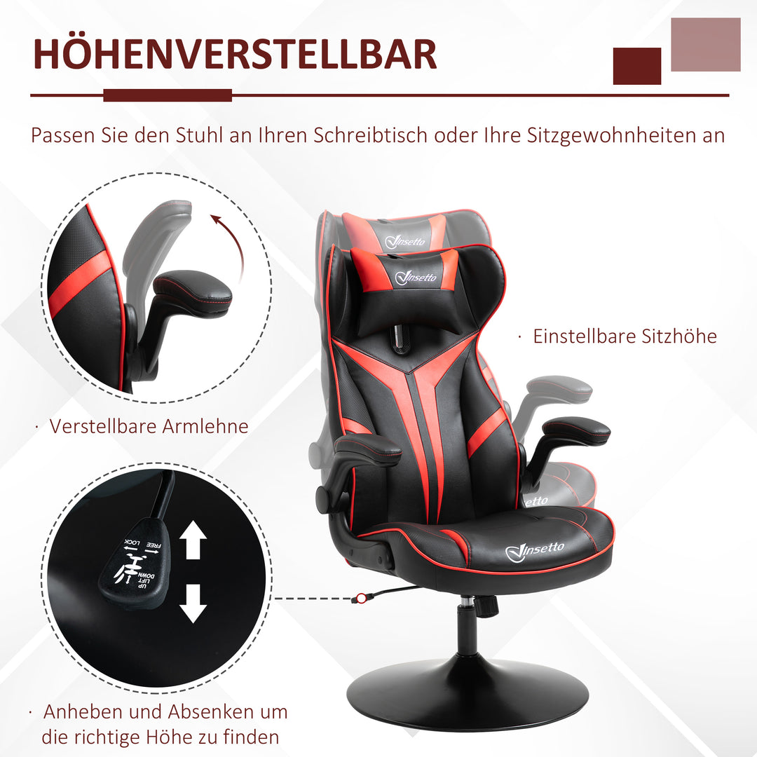 Gaming chair ergonomisk computerstol med gyngefunktion drejestol højdejusterbar stål sort+rød 67 x 70 x 106-112 cm