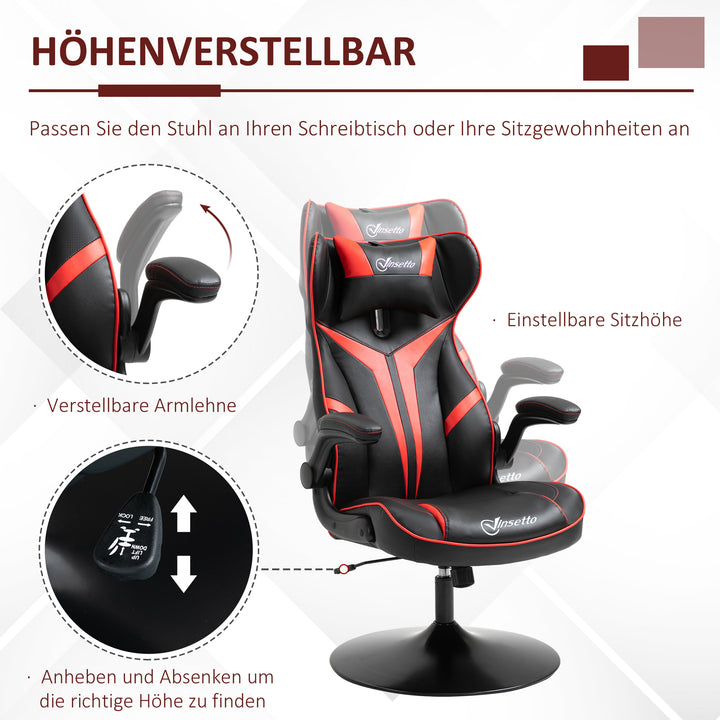 Gaming chair ergonomisk computerstol med gyngefunktion drejestol højdejusterbar stål sort+rød 67 x 70 x 106-112 cm
