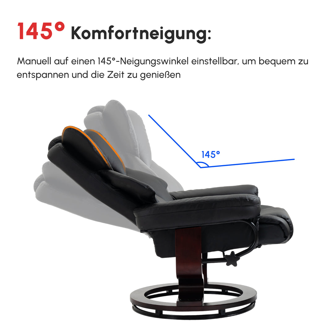 Lænestol med fodskammel, lænefunktion, drejelig, op til 160 kg, kunstlæder, metalstel, sort, 80 x 79 x 100 cm