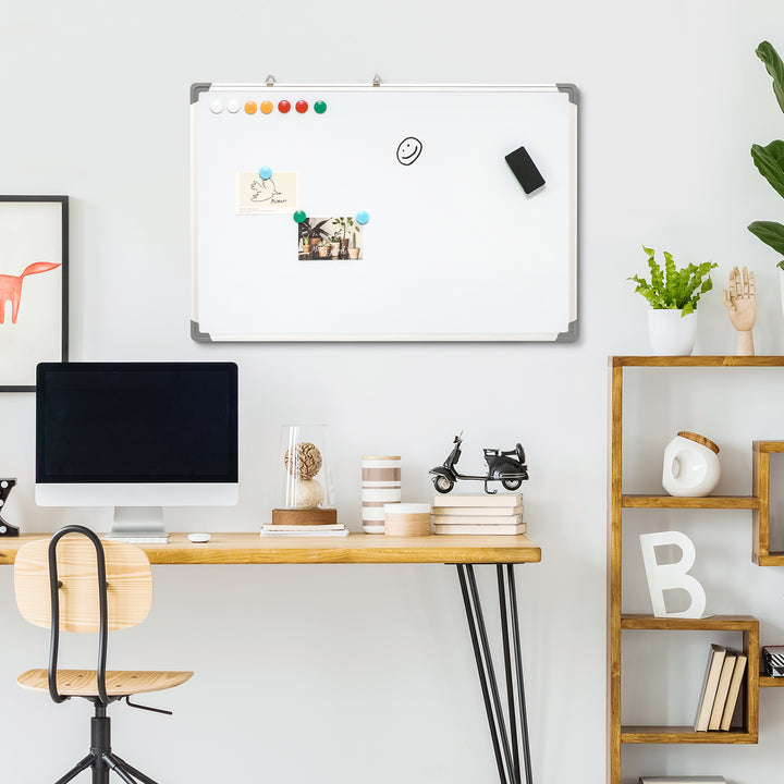 Whiteboard, magnettavle, memoboard, inklusive tilbehør: 4 tuscher, 1 viskelæder, 10 magneter, hvid + sølv