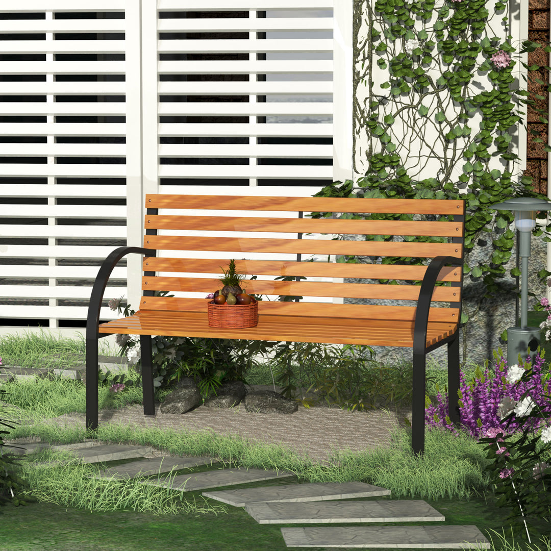 Havebænk, parkbænk, 2-personers, have, stål + fyrretræ, natur, B122 x D60 x H83 cm