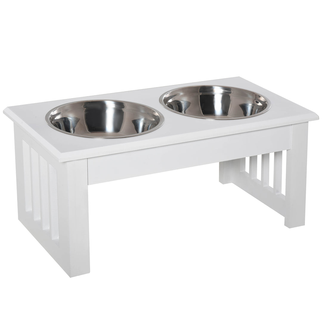 Foderstation til hunde, skridsikker, 44 x 24 x 15 cm, hvid, 0,9 l pr. skål