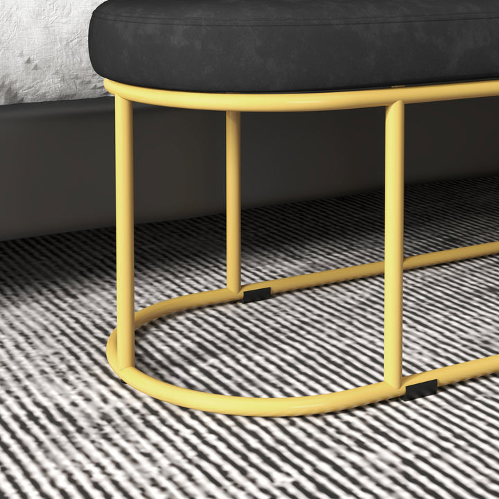 Skobænk i retrodesign, sengebænk, entrébænk, fløjlslook, op til 200 kg, metalstel, sort, 100 x 37 x 43 cm