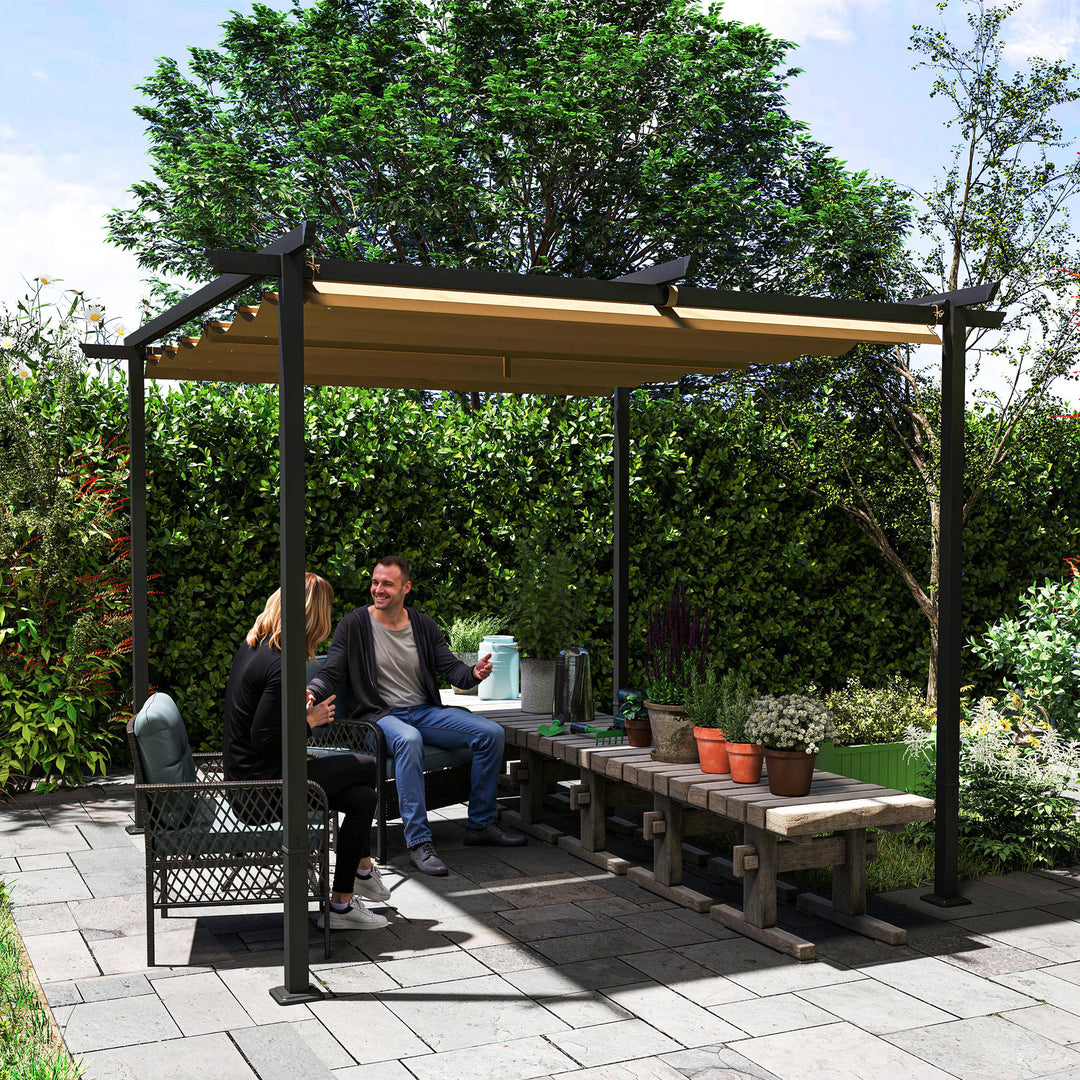 3 x 3 m havepergola med justerbart tag, metalramme, UPF30+ beskyttelse, solskærm til veranda, terrasse, beige