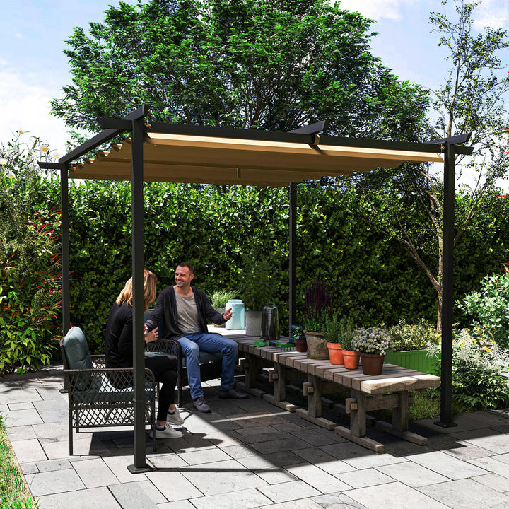 3 x 3 m havepergola med justerbart tag, metalramme, UPF30+ beskyttelse, solskærm til veranda, terrasse, beige