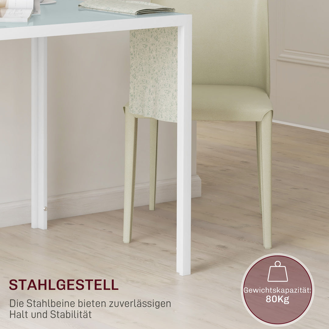 Firkantet spisebord til 4 personer, hærdet glasplade, til køkken og spisestue, 75 x 75 x 75 cm, hvid