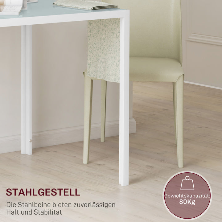 Firkantet spisebord til 4 personer, hærdet glasplade, til køkken og spisestue, 75 x 75 x 75 cm, hvid