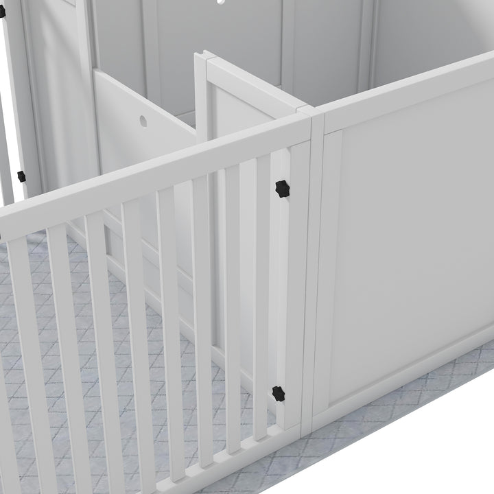 Hvalpekasse med måtte, nem at rengøre, træ, 166x80x50 cm, hvid