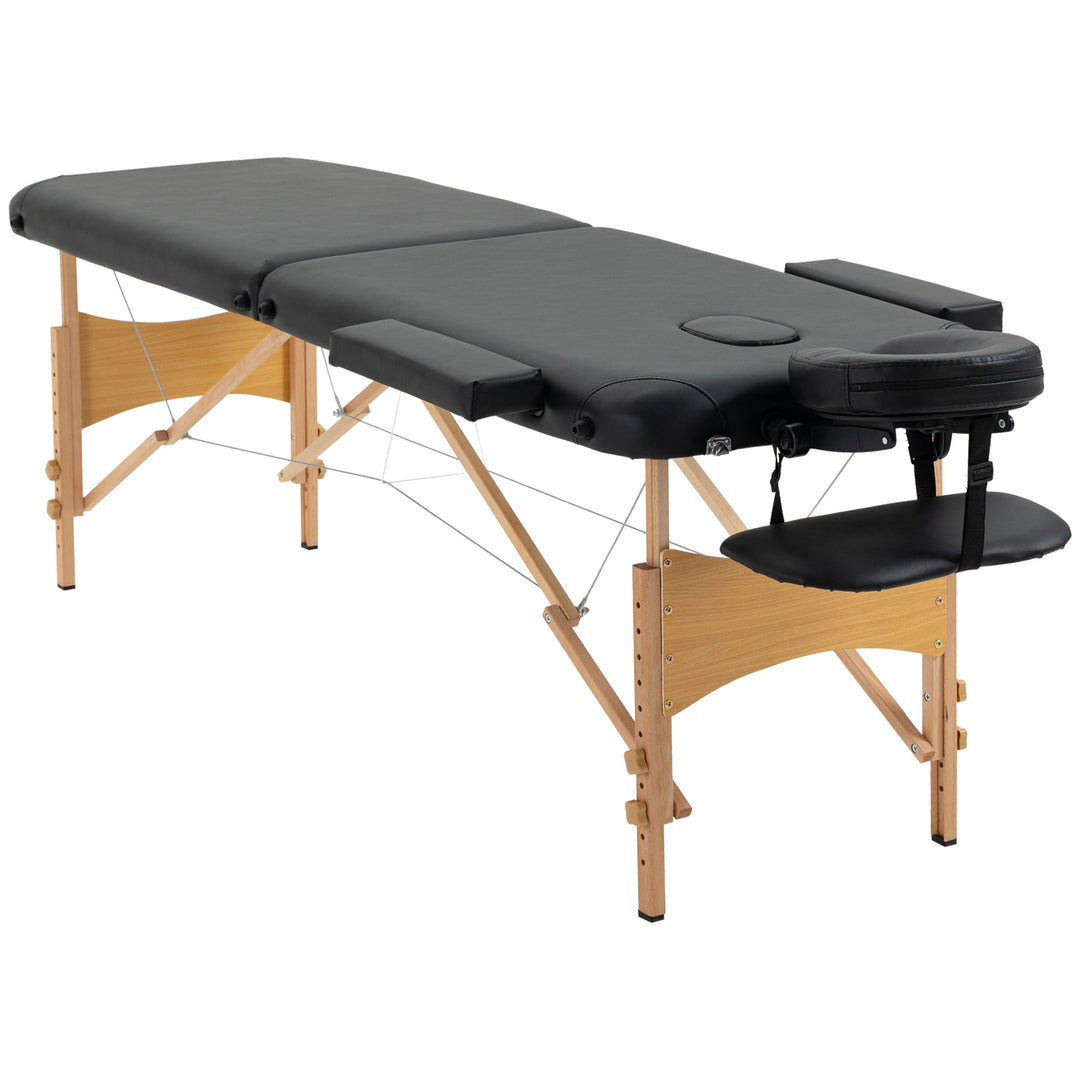 Massagebriks, foldbar massagesofa, højdejusterbar massagebænk til spa, salon, kunstlæder, træ, sort