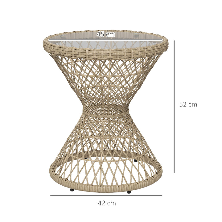 Sofabord/sidebord, boho design, glasplade, PE-rattan, 45 cm x 45 cm x 52 cm, natur