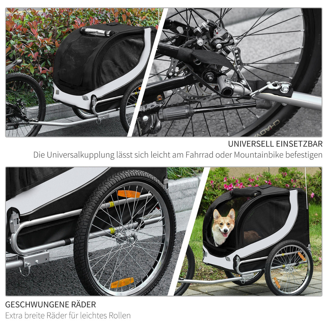 Cykeltrailer hundetrailer op til 20 kg netvindue, rullebetræk, universalkobling hvid+sort