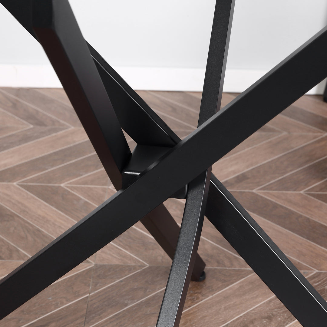 Moderne glas spisebord, 80 cm diameter, køkkenbord med hærdet glasplade og metalben, til 4 personer