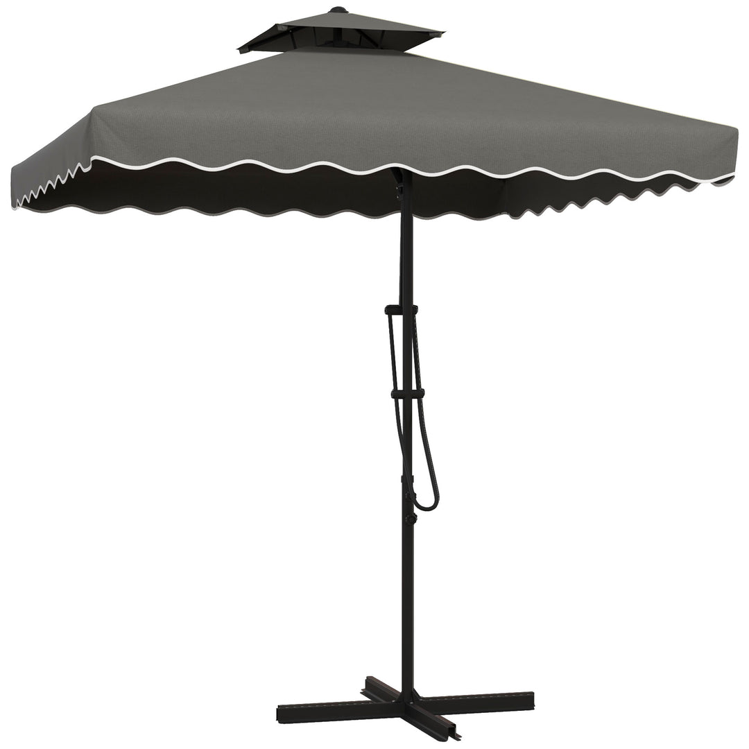 Haveparasol, fritstående parasol, dekorativ kant, ventileret tag, metalramme, 2,4x2,4x2,6m, mørkegrå
