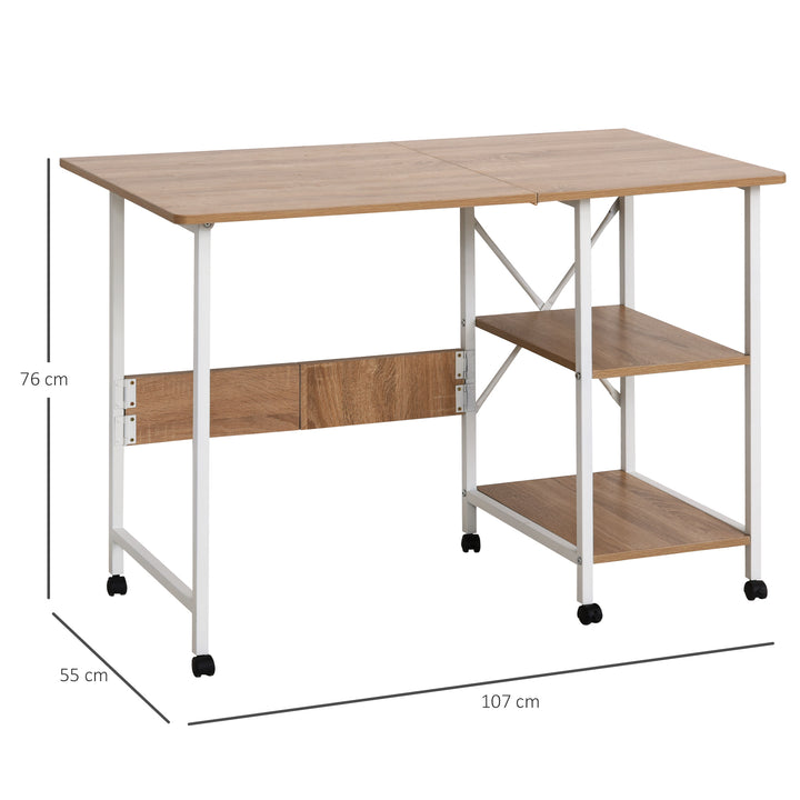 Klapbord skrivebord sidebord kontorbord mobilt computerbord med hjul mdf naturlig 107 x 55 x 76 cm