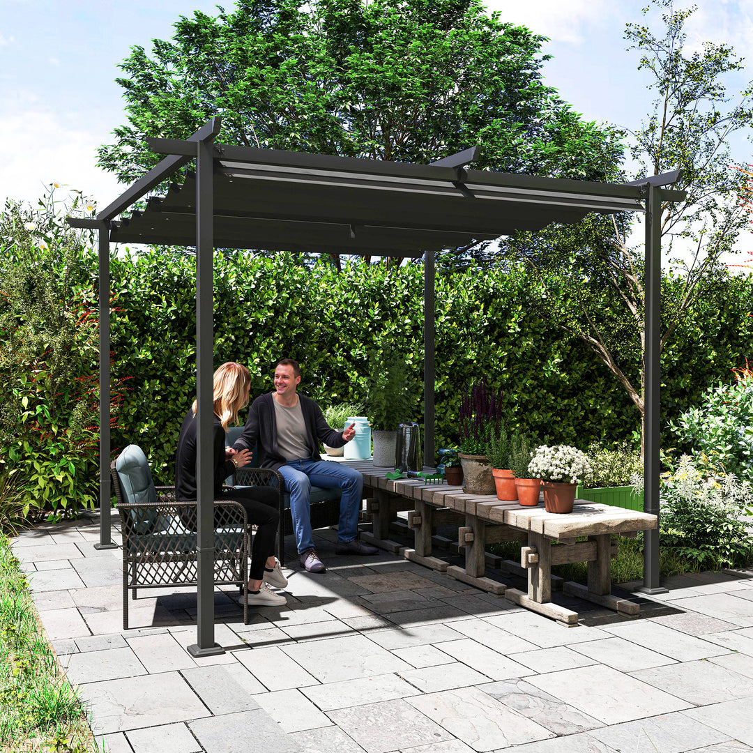 3 x 3 m havepergola med justerbart tag, metalramme, UPF30+ beskyttelse, solskærm til veranda, terrasse, mørkegrå