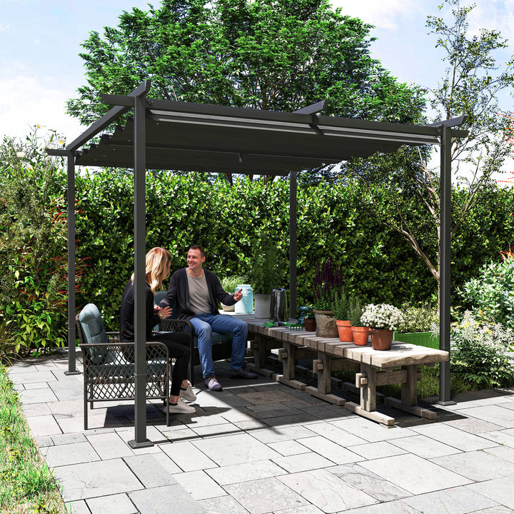 3 x 3 m havepergola med justerbart tag, metalramme, UPF30+ beskyttelse, solskærm til veranda, terrasse, mørkegrå