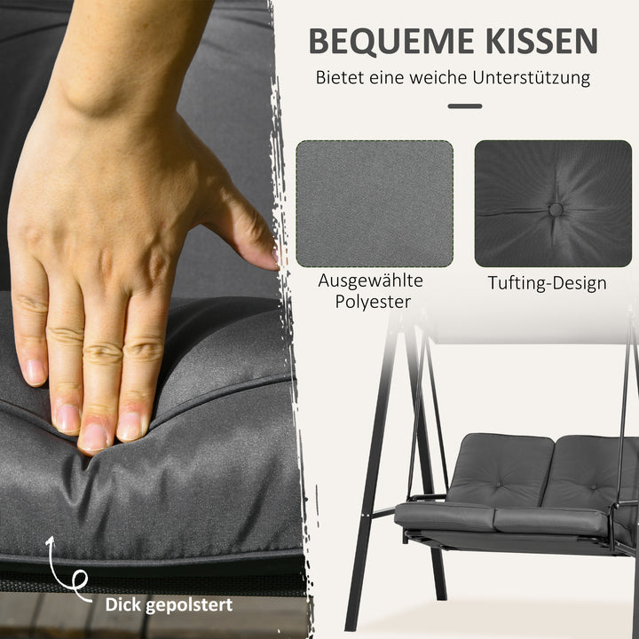 Hollywood gynge, 2-personers havegynge med justerbar baldakin, lasteevne op til 220 kg, 145 x 116 x 172 cm, mørkegrå