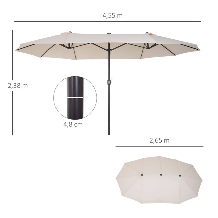 Xxl parasol med håndsving vejrbestandig 455 cm x 270 cm x 240 cm stål polyester beige