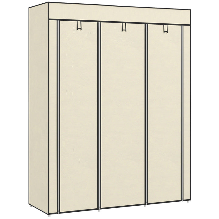 Stofgarderobe, opbevaringsløsning, 8 hylder, 2 tøjstativer, cremehvid