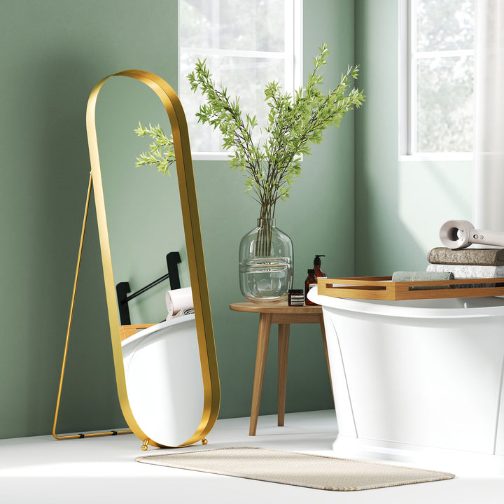 Spejl i metalramme i fuld længde, 160 x 50 cm, guldramme, til stue, soveværelse