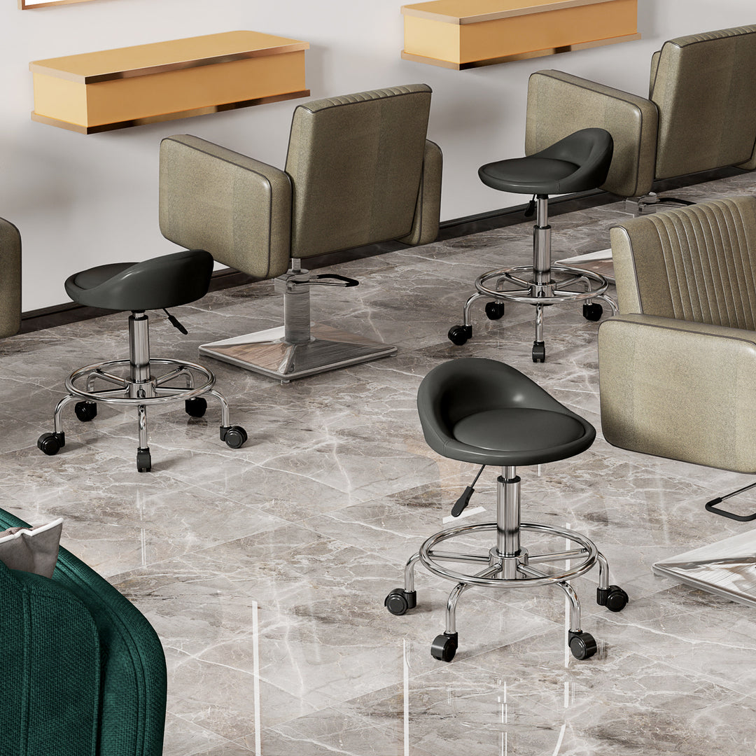 Rullende skammel højdejusterbar med ryglæn drejelig skammel 59-75 cm arbejdsskammel 360° drejelig sort