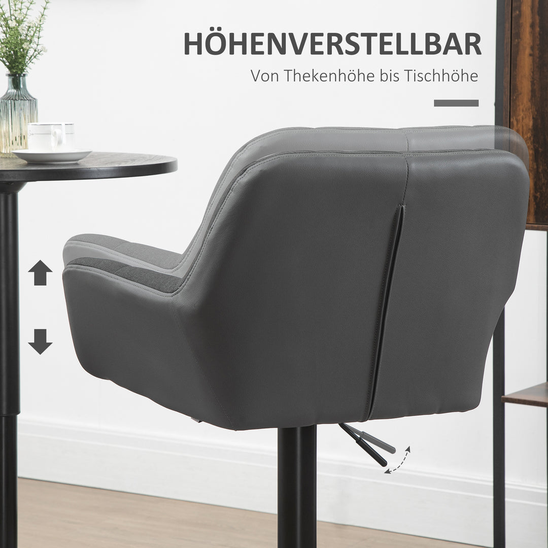 Barstole sæt med 2 retro design højdejusterbar kunstlæder hørlook grå + sort