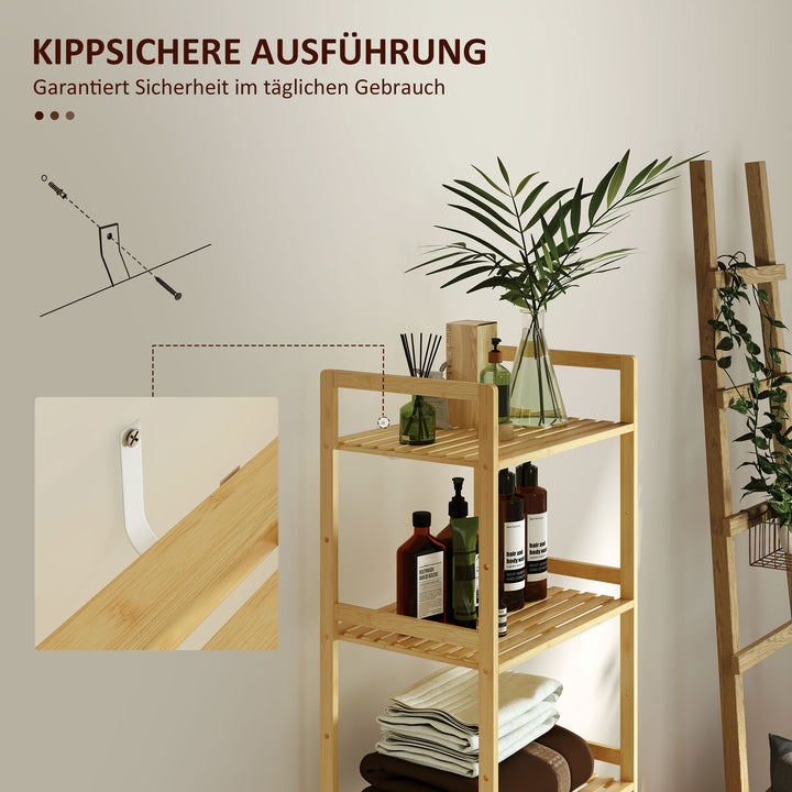 Badeværelseshylde i bambus med 5 niveauer, opbevaringsstativ med justerbare hylder, 43,5 x 31,5 x 142 cm, naturtræ