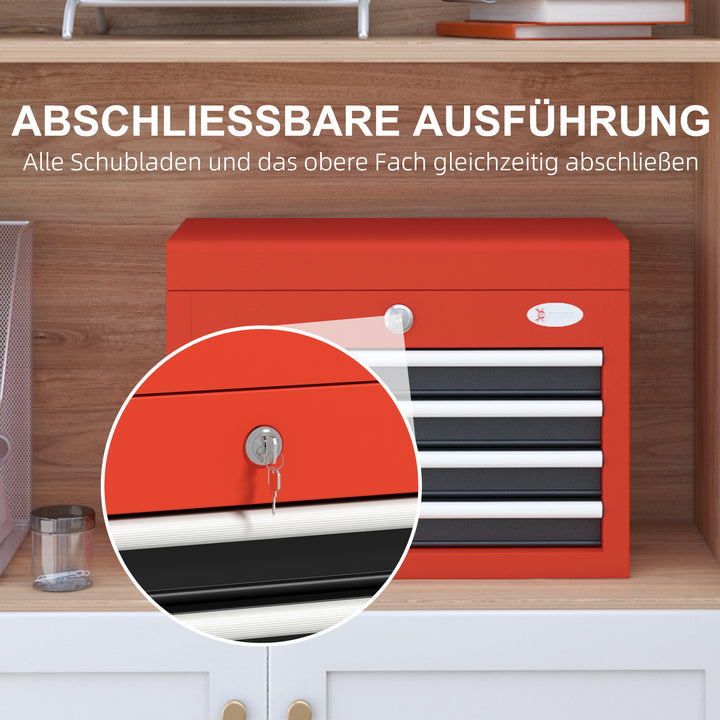 Værktøjskasse, værktøjsvogn, inkl. lås, 2 nøgler, 45 cm x 24,5 cm x 32,5 cm, rød