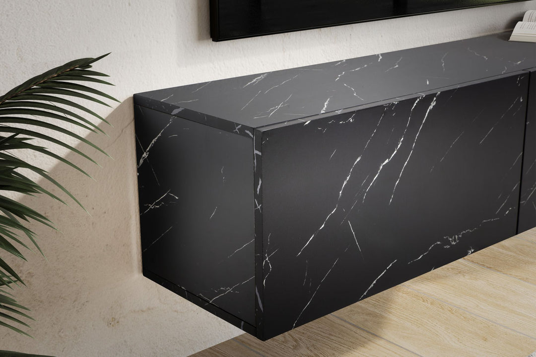 Elegant tv-skab til væggen, marmor-look, 120x30x30cm, sort