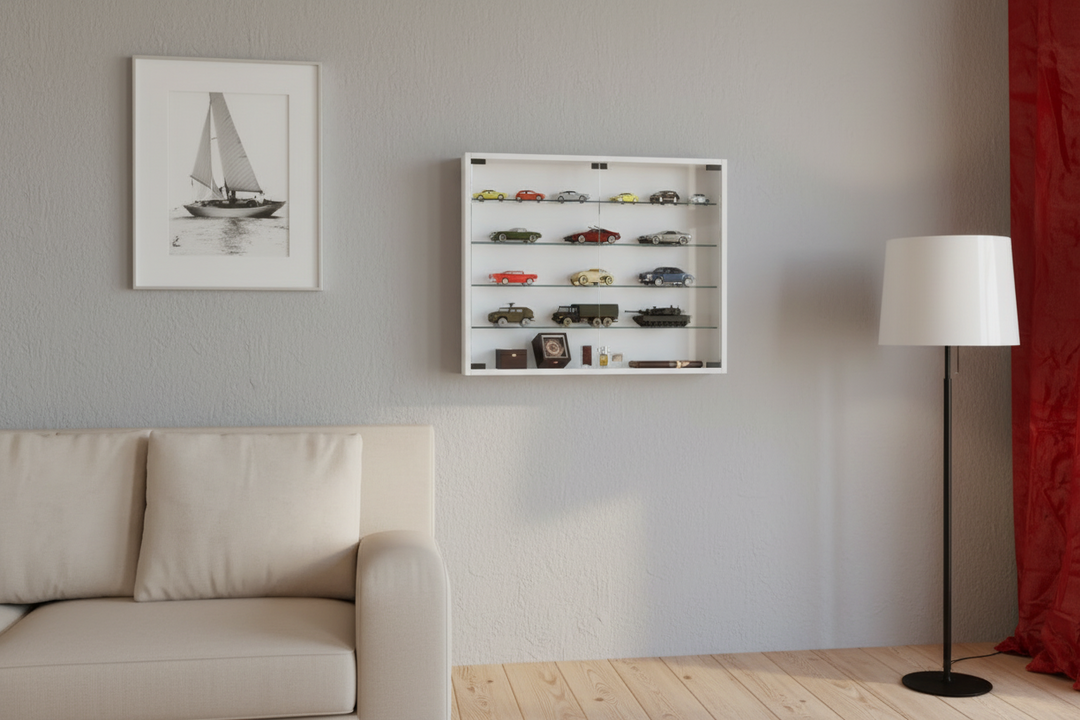 Vægvitrineskab med ESG-sikkerhedsglas, 60x80x10 cm, hvid