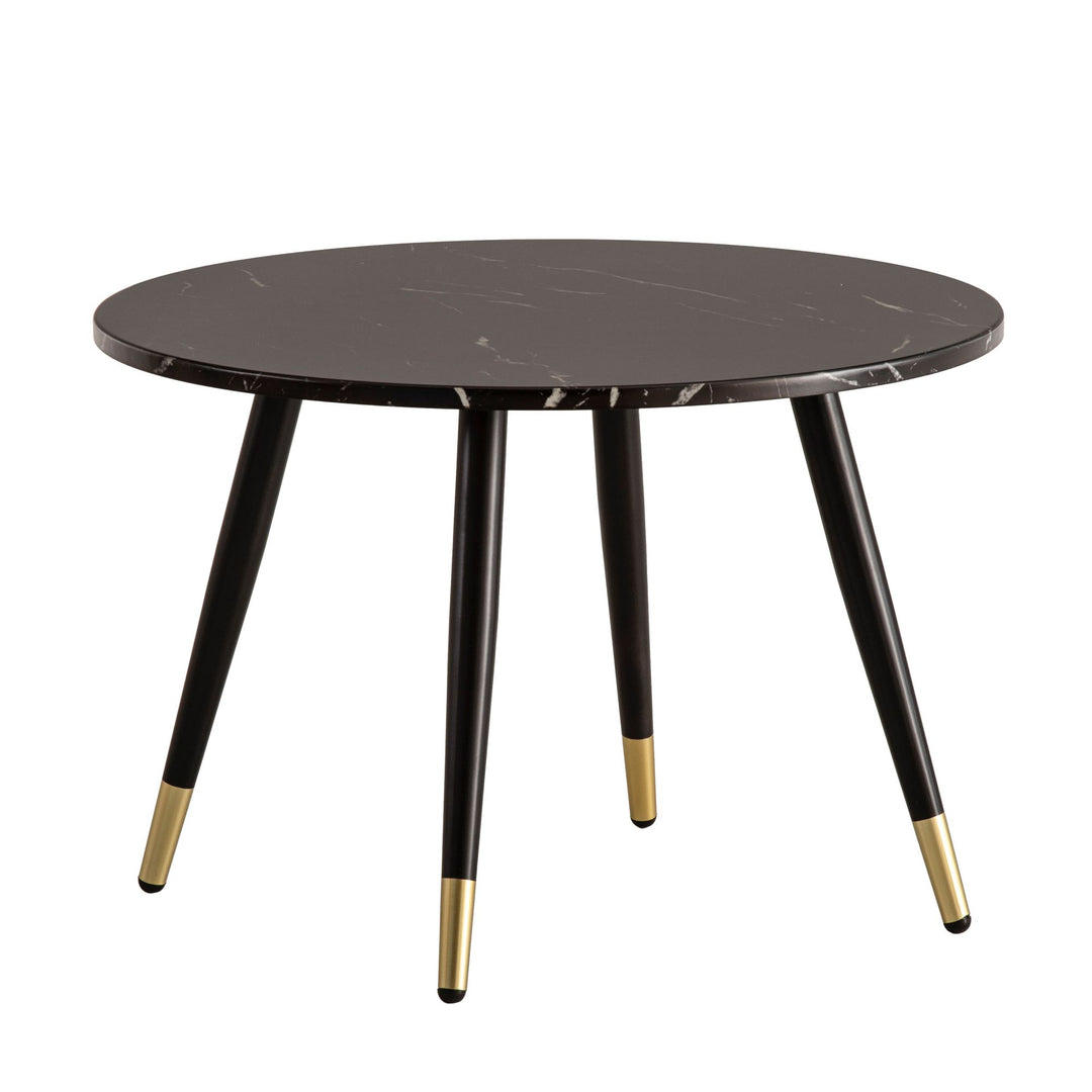 Sofabord 60x60x41 cm med marmorlook, sort, moderne, designer stuebord med metalstel, rundt sofabord, sidebord til stuen