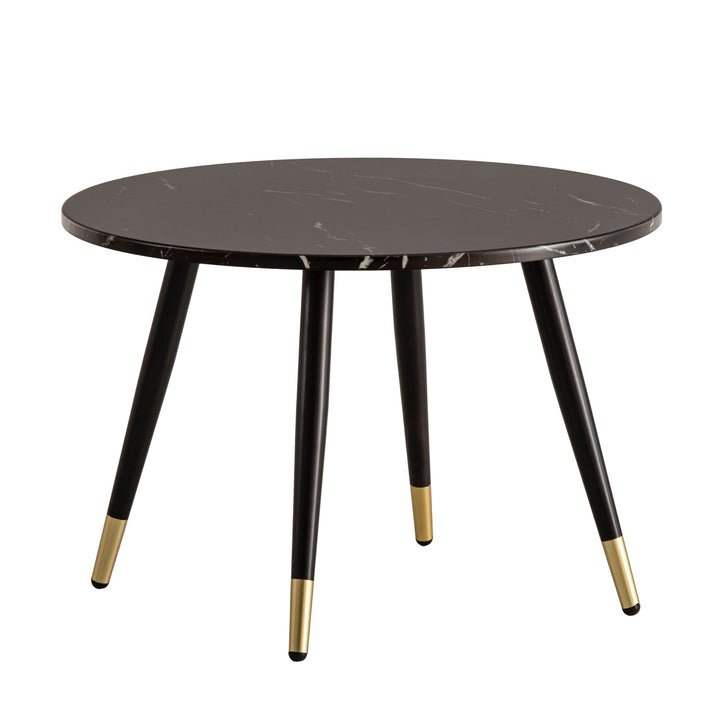 Sofabord 60x60x41 cm med marmorlook, sort, moderne, designer stuebord med metalstel, rundt sofabord, sidebord til stuen