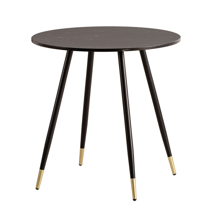 Spisebord 75x75x76 cm marmorlook sort moderne spisebord, køkkenbord med metalben, lille rundt spisebord