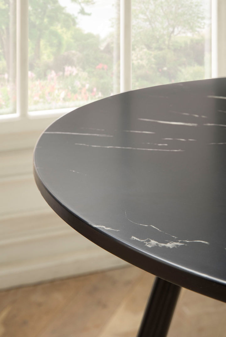 Spisebord 75x75x76 cm marmorlook sort moderne spisebord, køkkenbord med metalben, lille rundt spisebord