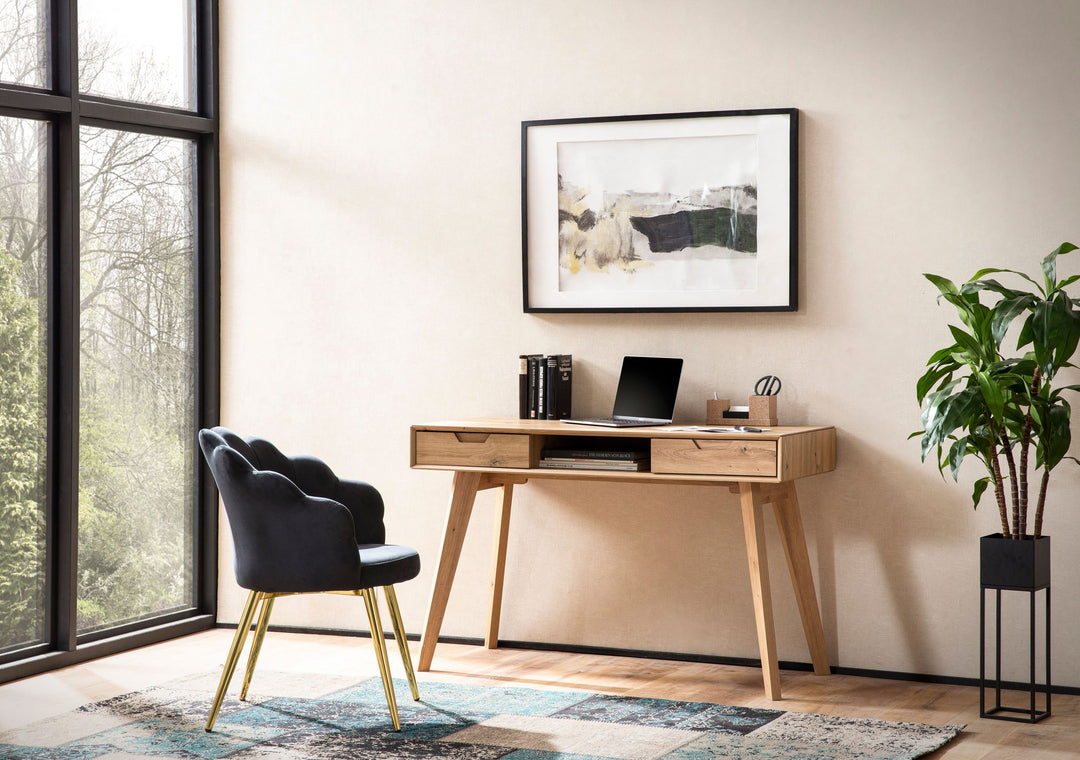 120x55x77 cm egetræsskrivebord med opbevaringsplads, skandinavisk designkontorbord med skuffer