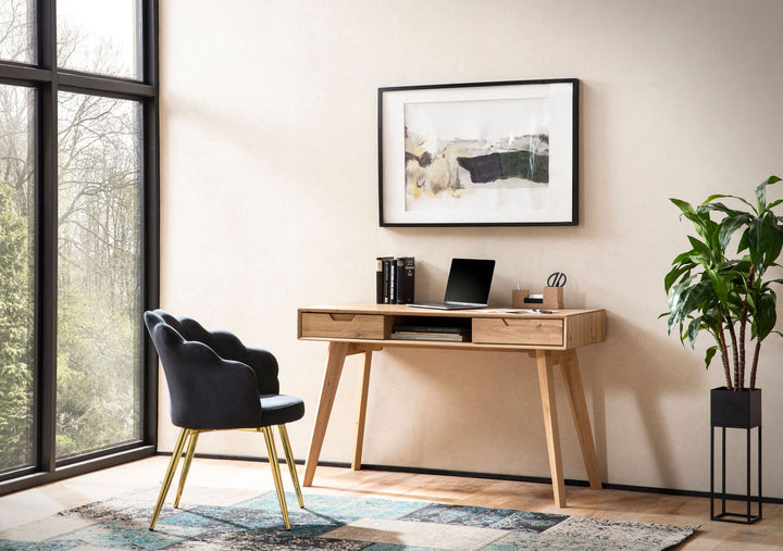 120x55x77 cm egetræsskrivebord med opbevaringsplads, skandinavisk designkontorbord med skuffer