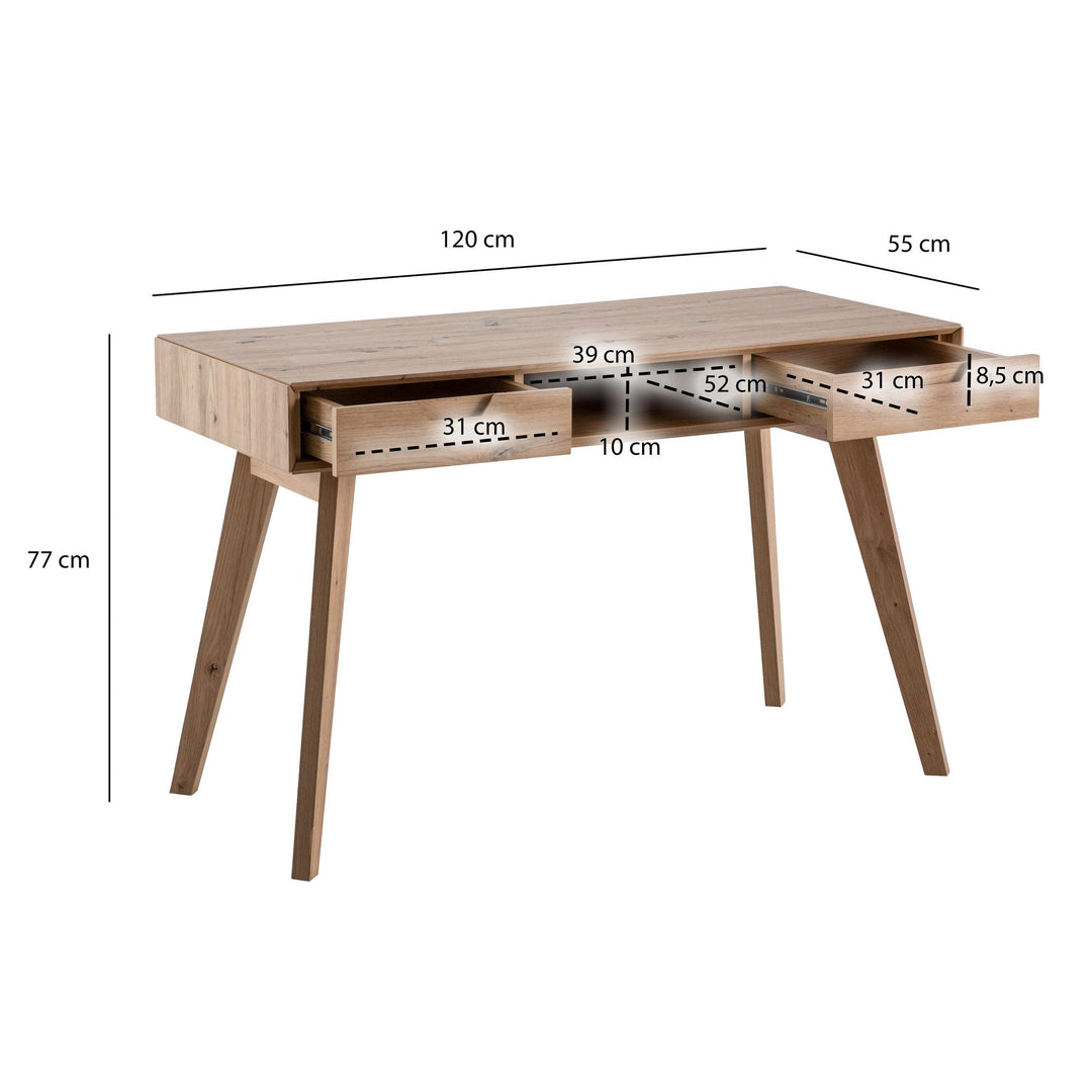 120x55x77 cm egetræsskrivebord med opbevaringsplads, skandinavisk designkontorbord med skuffer