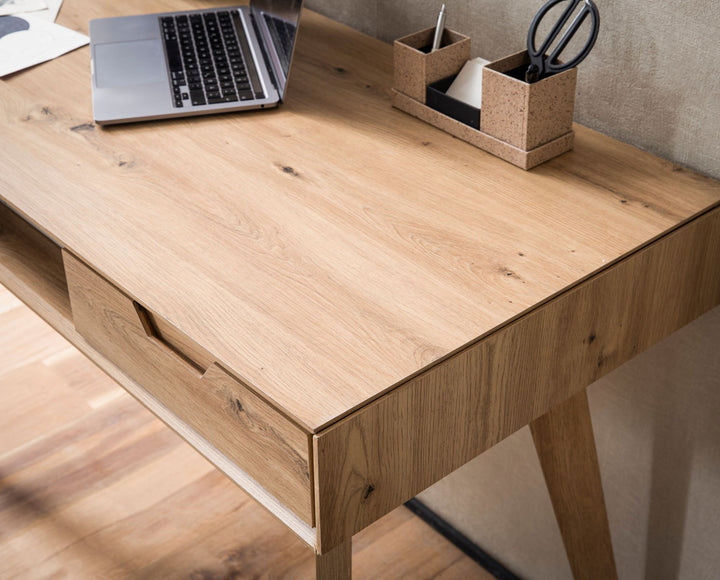 120x55x77 cm egetræsskrivebord med opbevaringsplads, skandinavisk designkontorbord med skuffer